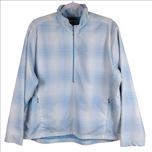 Ashworth Blue White Check Plaid Mock Neck Quarter Zip Windbreaker Jacket
